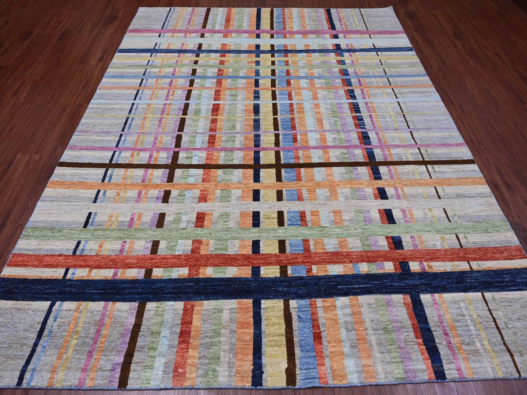7'10" x 9'9" New Hand Knotted Grey Wool Rectangle Oriental Rug - MOA10220019