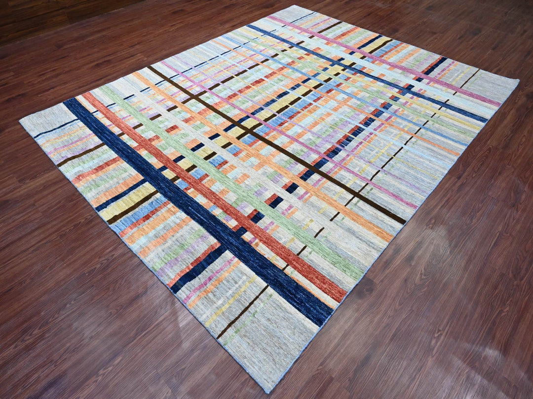7'10" x 9'9" New Hand Knotted Grey Wool Rectangle Oriental Rug - MOA10220019