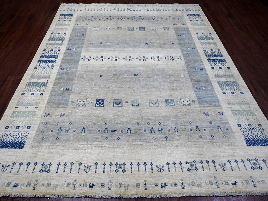 8'3" x 9'7" New Hand Knotted Ivory Wool Rectangle Oriental Rug - MOA10220020