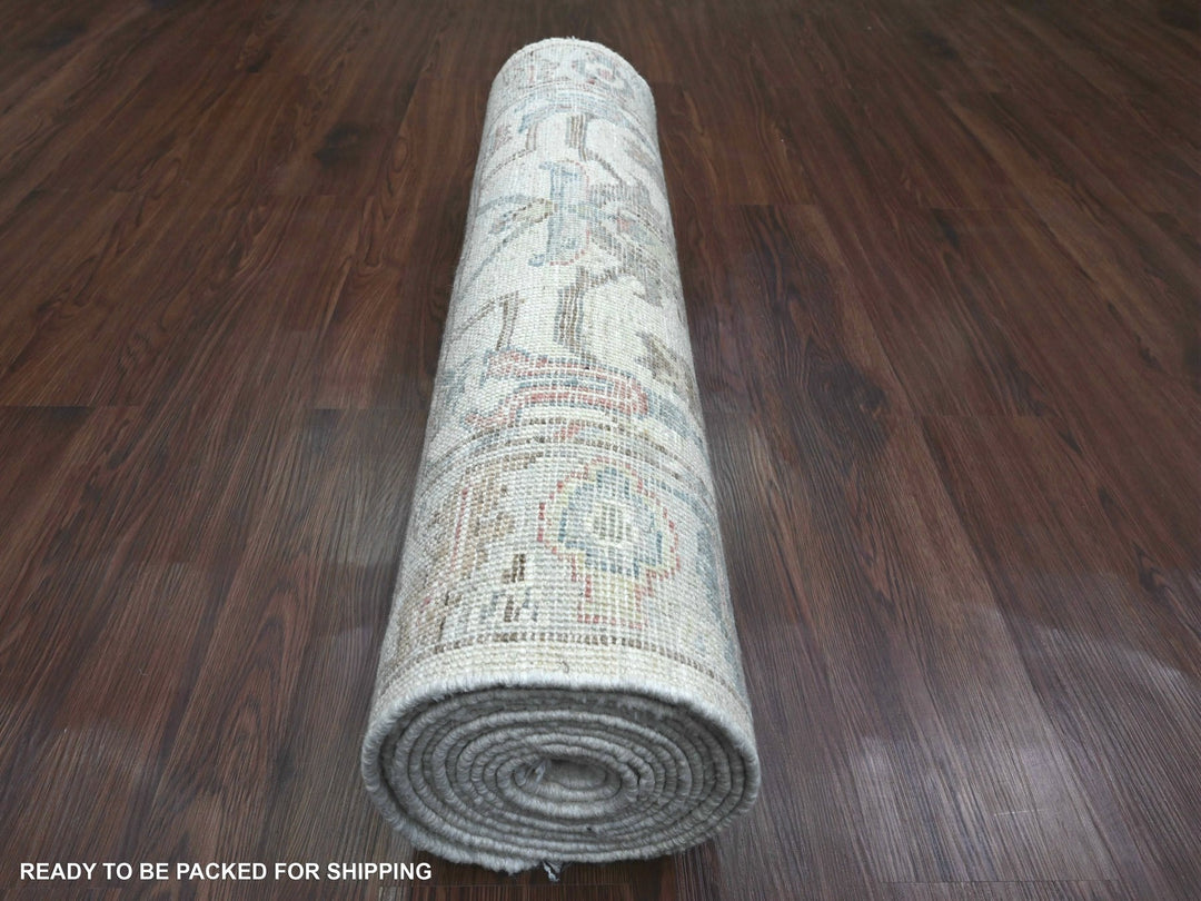 3'0" x 15'9" New Hand Knotted Ivory Wool Runner Oriental Rug - MOA10220027