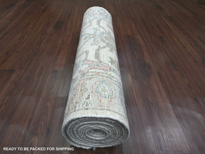 3'0" x 15'9" New Hand Knotted Ivory Wool Runner Oriental Rug - MOA10220027