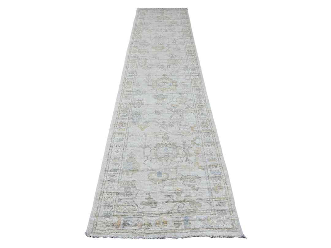 2'10" x 12'5" New Hand Knotted Ivory Wool Runner Oriental Rug - MOA10220029