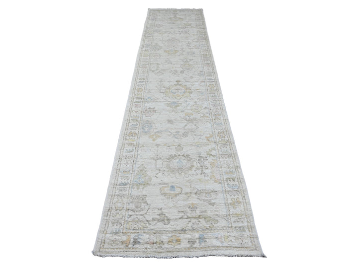 2'10" x 12'5" New Hand Knotted Ivory Wool Runner Oriental Rug - MOA10220029