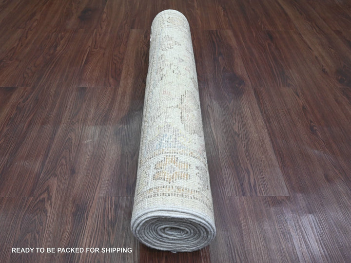 2'10" x 12'5" New Hand Knotted Ivory Wool Runner Oriental Rug - MOA10220029