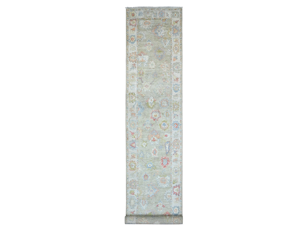 3'0" x 19'10" New Hand Knotted Green Wool Runner Oriental Rug - MOA10220031