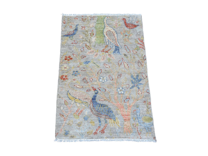 2'1" x 3'1" New Hand Knotted Grey Wool Rectangle Oriental Rug - MOA10220036