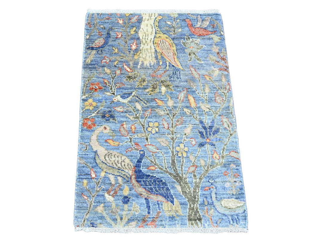2'0" x 3'0" New Hand Knotted Blue Wool Rectangle Oriental Rug - MOA10220041