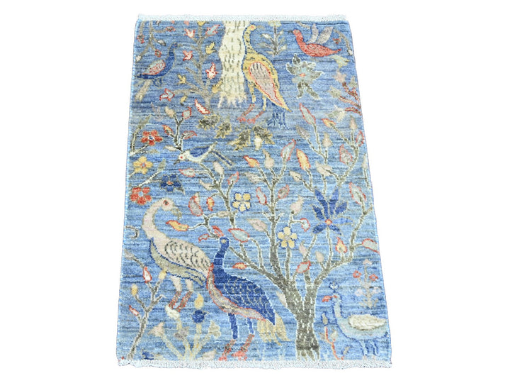 2'0" x 3'0" New Hand Knotted Blue Wool Rectangle Oriental Rug - MOA10220041