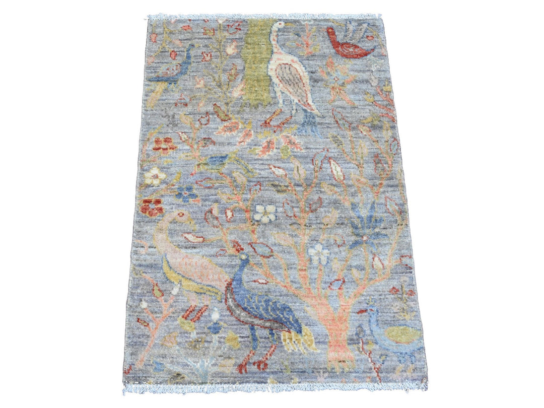 2'1" x 3'1" New Hand Knotted Grey Wool Rectangle Oriental Rug - MOA10220042