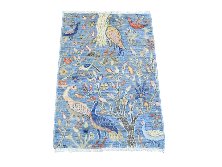 2'0" x 2'11" New Hand Knotted Blue Wool Rectangle Oriental Rug - MOA10220044