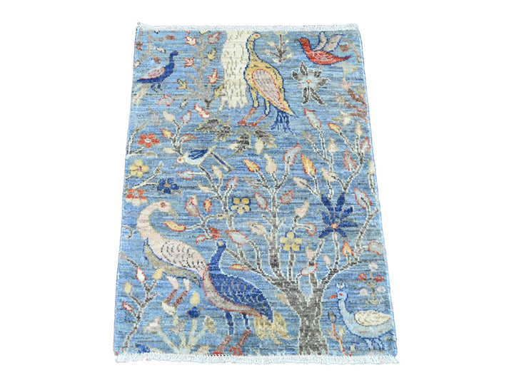2'1" x 2'11" New Hand Knotted Blue Wool Rectangle Oriental Rug - MOA10220046