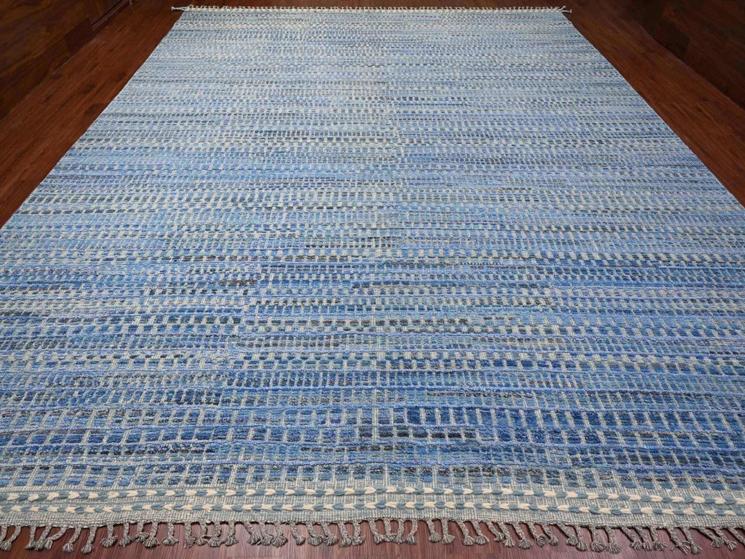 12'2" x 15'3" New Hand Knotted Blue Wool Rectangle Oriental Rug - MOA10220051