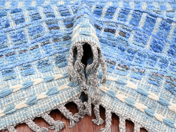 12'2" x 15'3" New Hand Knotted Blue Wool Rectangle Oriental Rug - MOA10220051