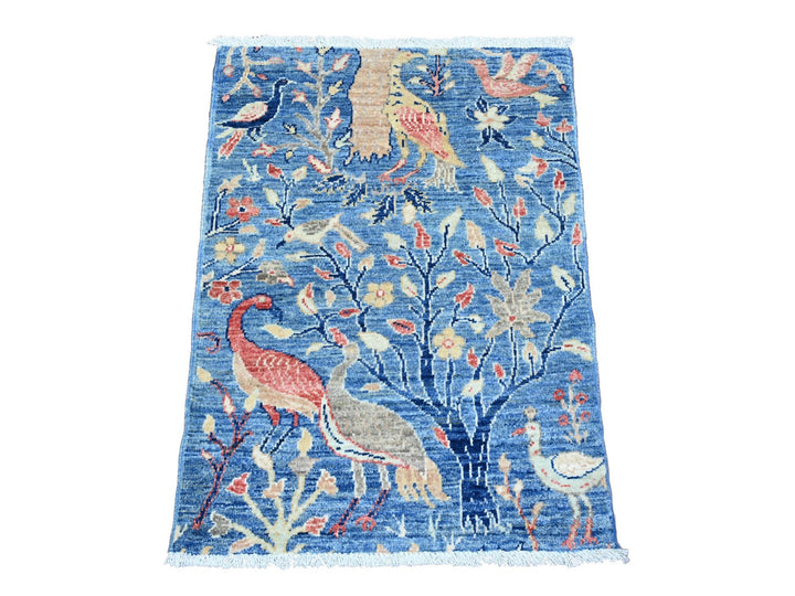 2'1" x 2'10" New Hand Knotted Blue Wool Rectangle Oriental Rug - MOA10220056