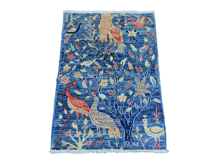 2'0" x 2'11" New Hand Knotted Blue Wool Rectangle Oriental Rug - MOA10220059