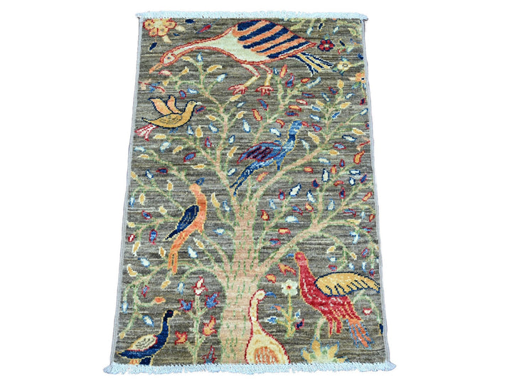 2'0" x 2'11" New Hand Knotted Grey Wool Rectangle Oriental Rug - MOA10220061