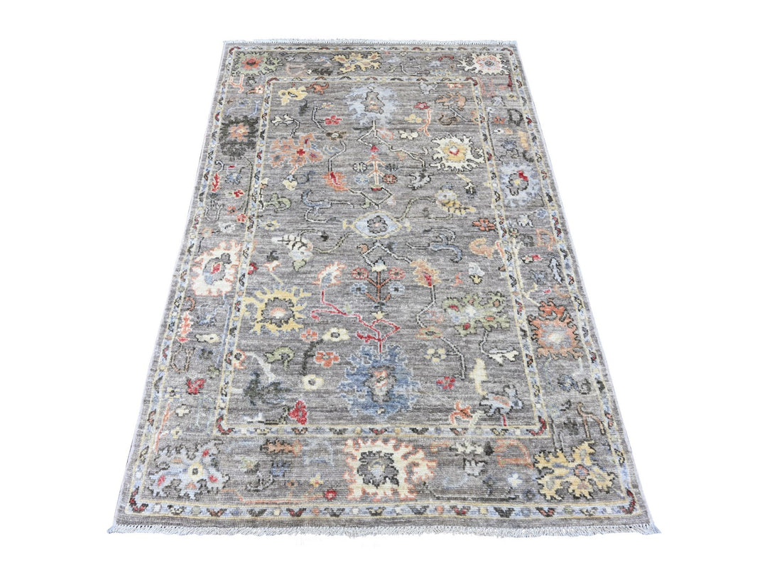 3'11" x 5'10" New Hand Knotted Grey Wool Rectangle Oriental Rug - MOA10220070
