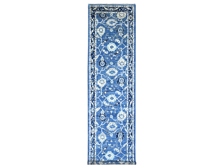 3'11" x 15'7" New Hand Knotted Blue Wool Runner Oriental Rug - MOA10220071