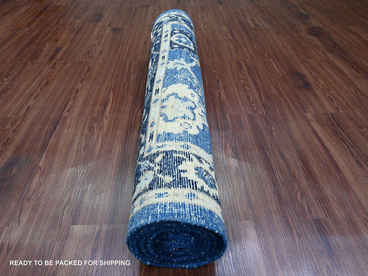3'11" x 15'7" New Hand Knotted Blue Wool Runner Oriental Rug - MOA10220071