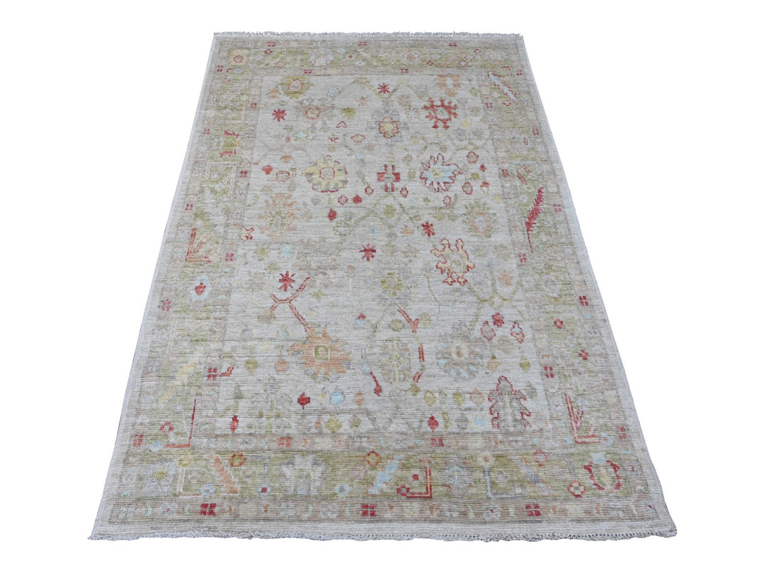 4'1" x 5'11" New Hand Knotted Grey Wool Rectangle Oriental Rug - MOA10220072