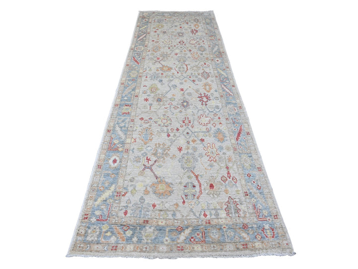 3'10" x 12'3" New Hand Knotted Ivory Wool Runner Oriental Rug - MOA10220074