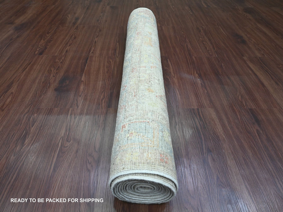 3'10" x 12'3" New Hand Knotted Ivory Wool Runner Oriental Rug - MOA10220074