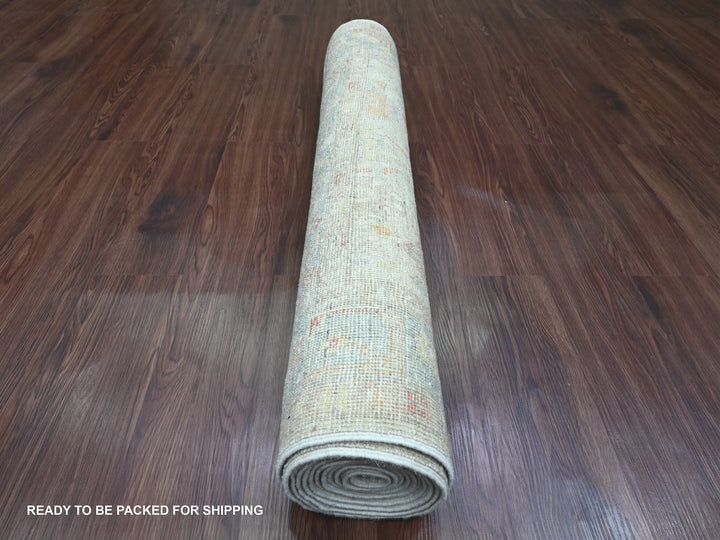 3'10" x 12'3" New Hand Knotted Ivory Wool Runner Oriental Rug - MOA10220074