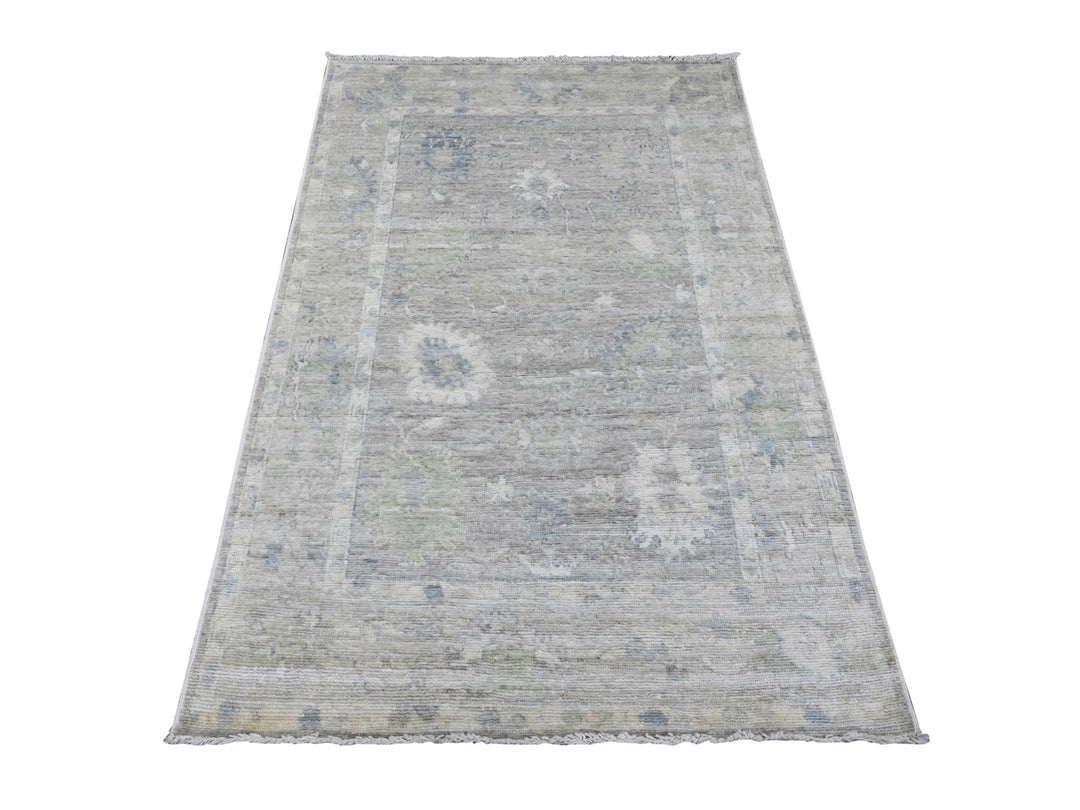 3'11" x 5'10" New Hand Knotted Grey Wool Rectangle Oriental Rug - MOA10220075