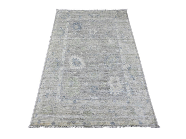 3'11" x 5'10" New Hand Knotted Grey Wool Rectangle Oriental Rug - MOA10220075