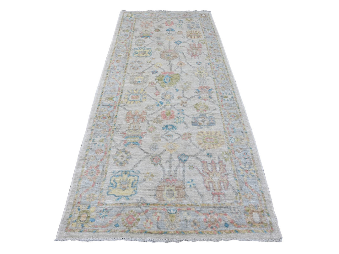 4'1" x 9'6" New Hand Knotted Ivory Wool Runner Oriental Rug - MOA10220076