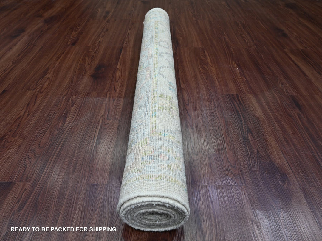 4'1" x 9'6" New Hand Knotted Ivory Wool Runner Oriental Rug - MOA10220076