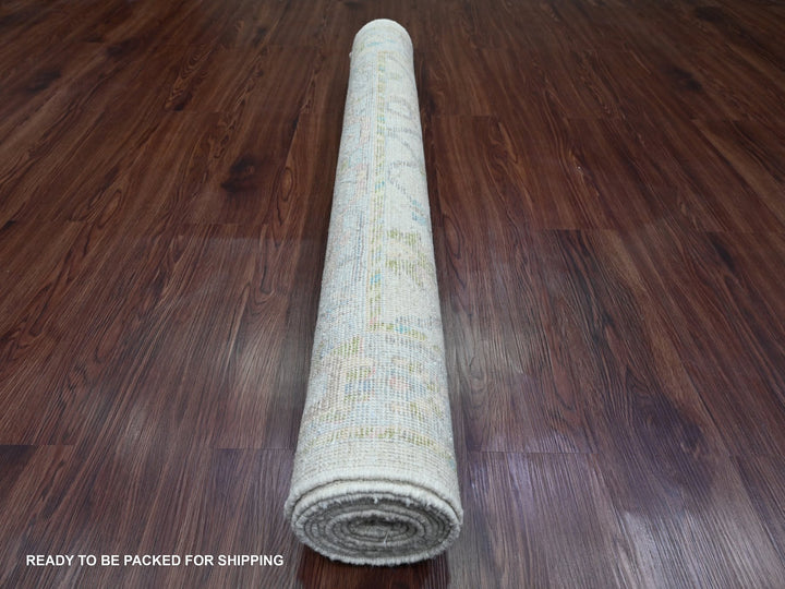 4'1" x 9'6" New Hand Knotted Ivory Wool Runner Oriental Rug - MOA10220076