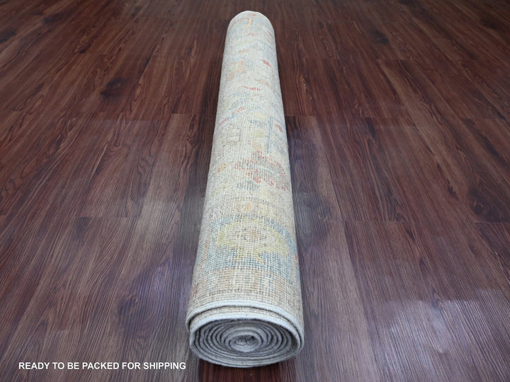 3'11" x 12'3" New Hand Knotted Ivory Wool Runner Oriental Rug - MOA10220077