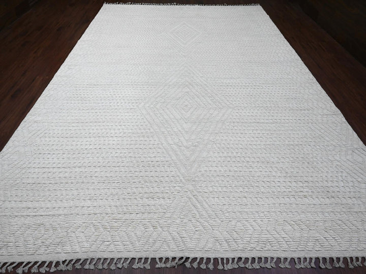 9'10" x 14'1" New Hand Knotted Ivory Wool Rectangle Oriental Rug - MOA10220080
