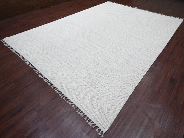 9'10" x 14'1" New Hand Knotted Ivory Wool Rectangle Oriental Rug - MOA10220080