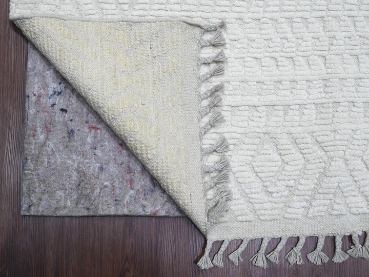 9'10" x 14'1" New Hand Knotted Ivory Wool Rectangle Oriental Rug - MOA10220080