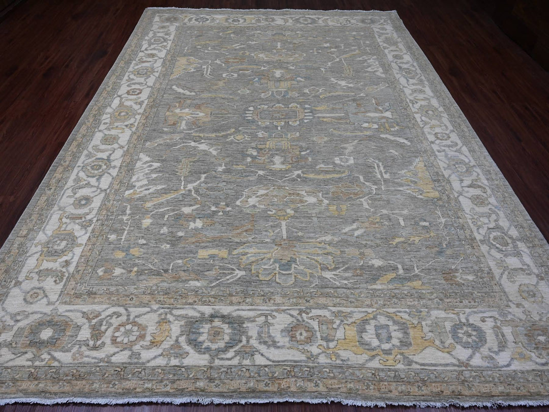 8'10" x 11'8" New Hand Knotted Grey Wool Rectangle Oriental Rug - MOA10220083