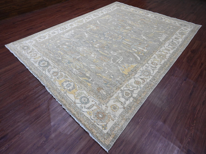 8'10" x 11'8" New Hand Knotted Grey Wool Rectangle Oriental Rug - MOA10220083
