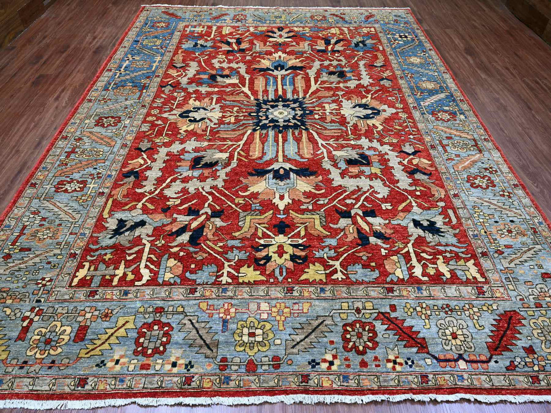 9'6" x 12'0" New Hand Knotted Red Wool Rectangle Oriental Rug - MOA10220085