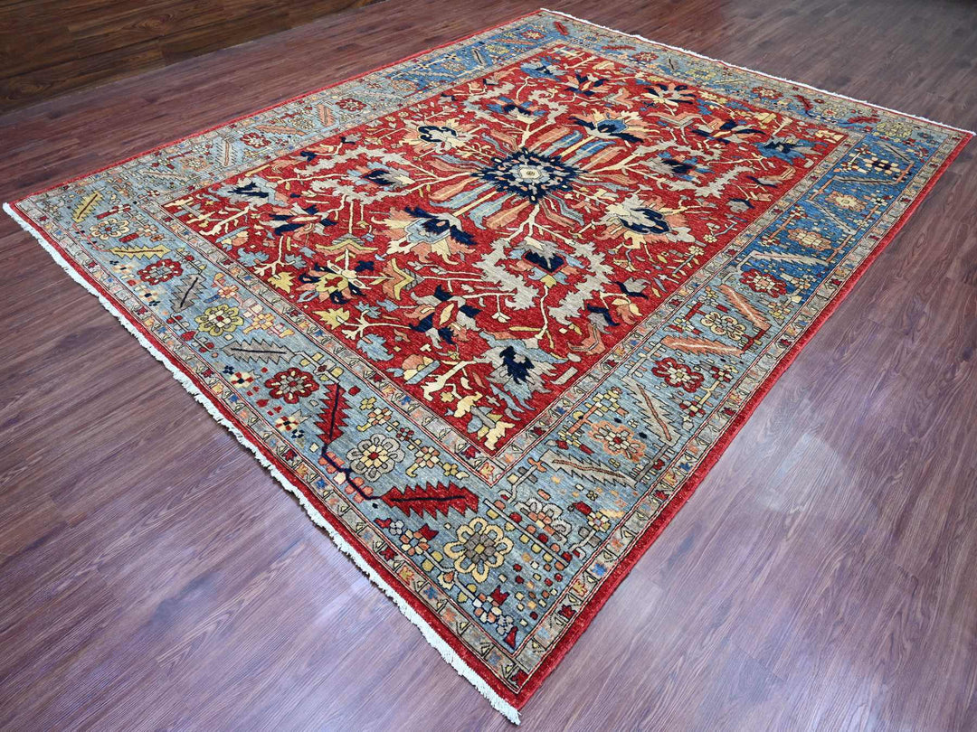 9'6" x 12'0" New Hand Knotted Red Wool Rectangle Oriental Rug - MOA10220085