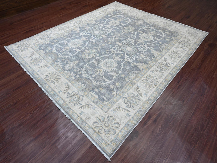 8'2" x 9'8" New Hand Knotted Grey Wool Rectangle Oriental Rug - MOA10220086