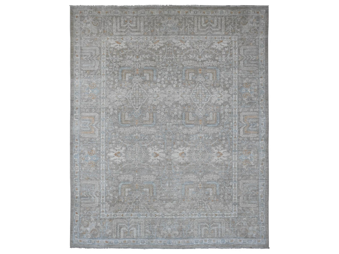 8'1" x 9'10" New Hand Knotted Grey Wool Rectangle Oriental Rug - MOA10220087