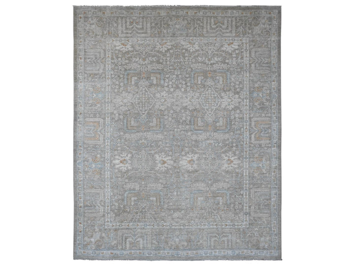 8'1" x 9'10" New Hand Knotted Grey Wool Rectangle Oriental Rug - MOA10220087