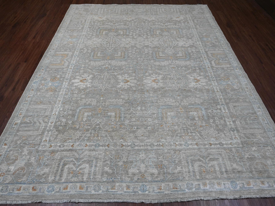8'1" x 9'10" New Hand Knotted Grey Wool Rectangle Oriental Rug - MOA10220087
