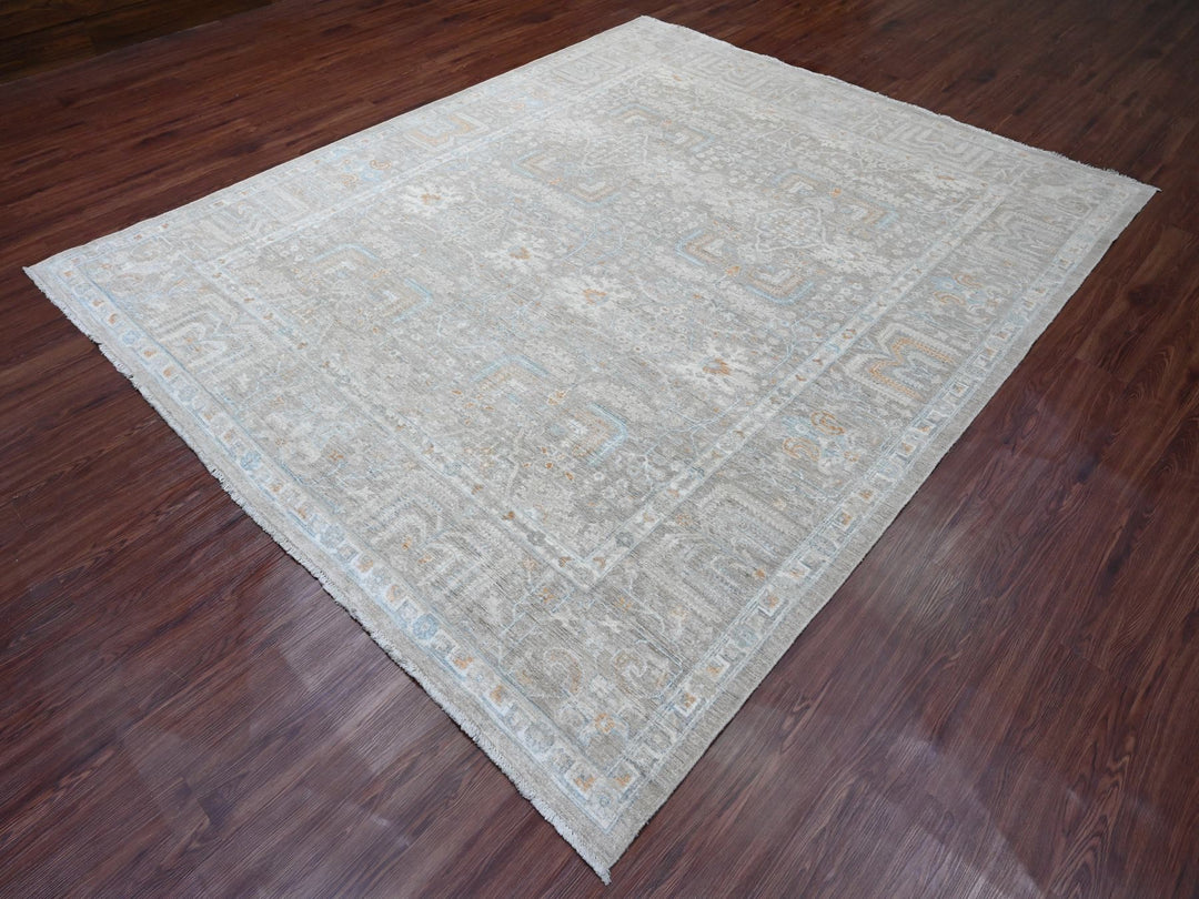 8'1" x 9'10" New Hand Knotted Grey Wool Rectangle Oriental Rug - MOA10220087