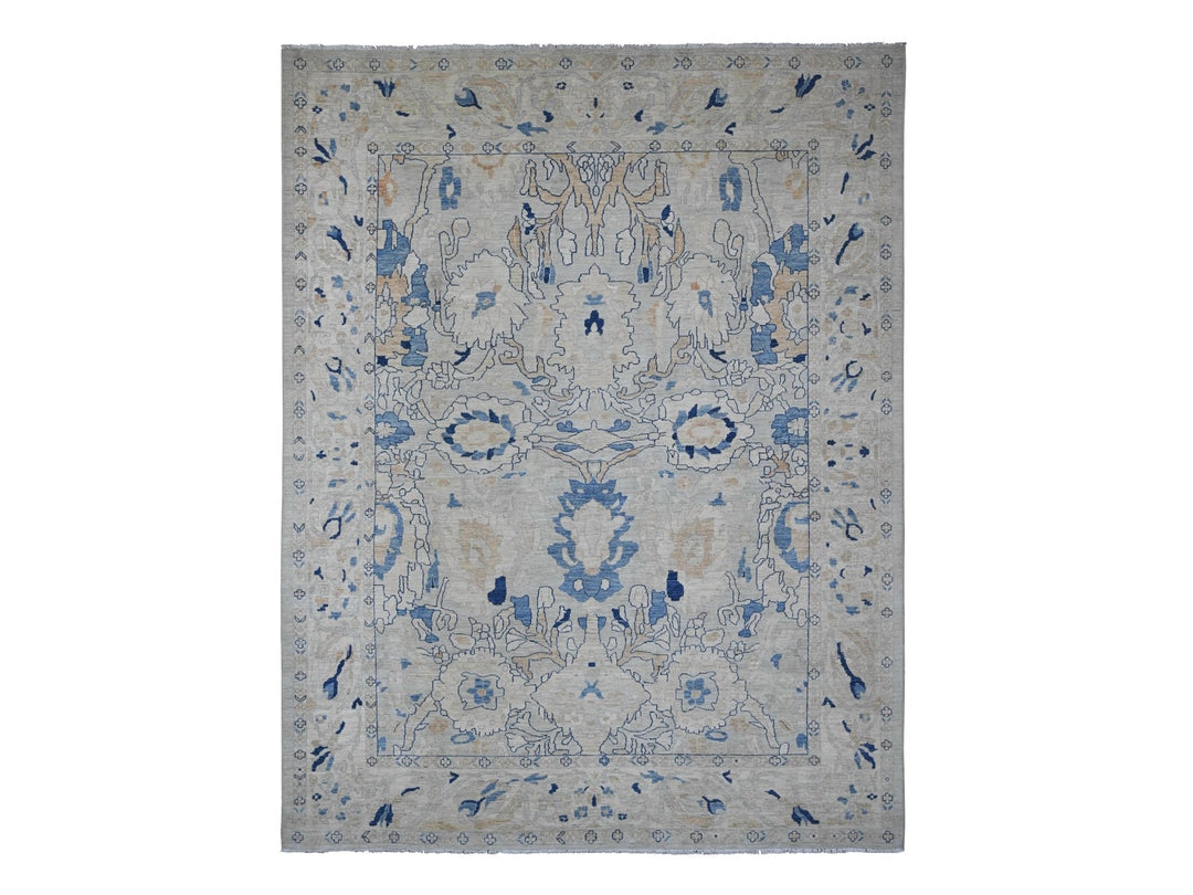 9'0" x 11'7" New Hand Knotted Grey Wool Rectangle Oriental Rug - MOA10220089