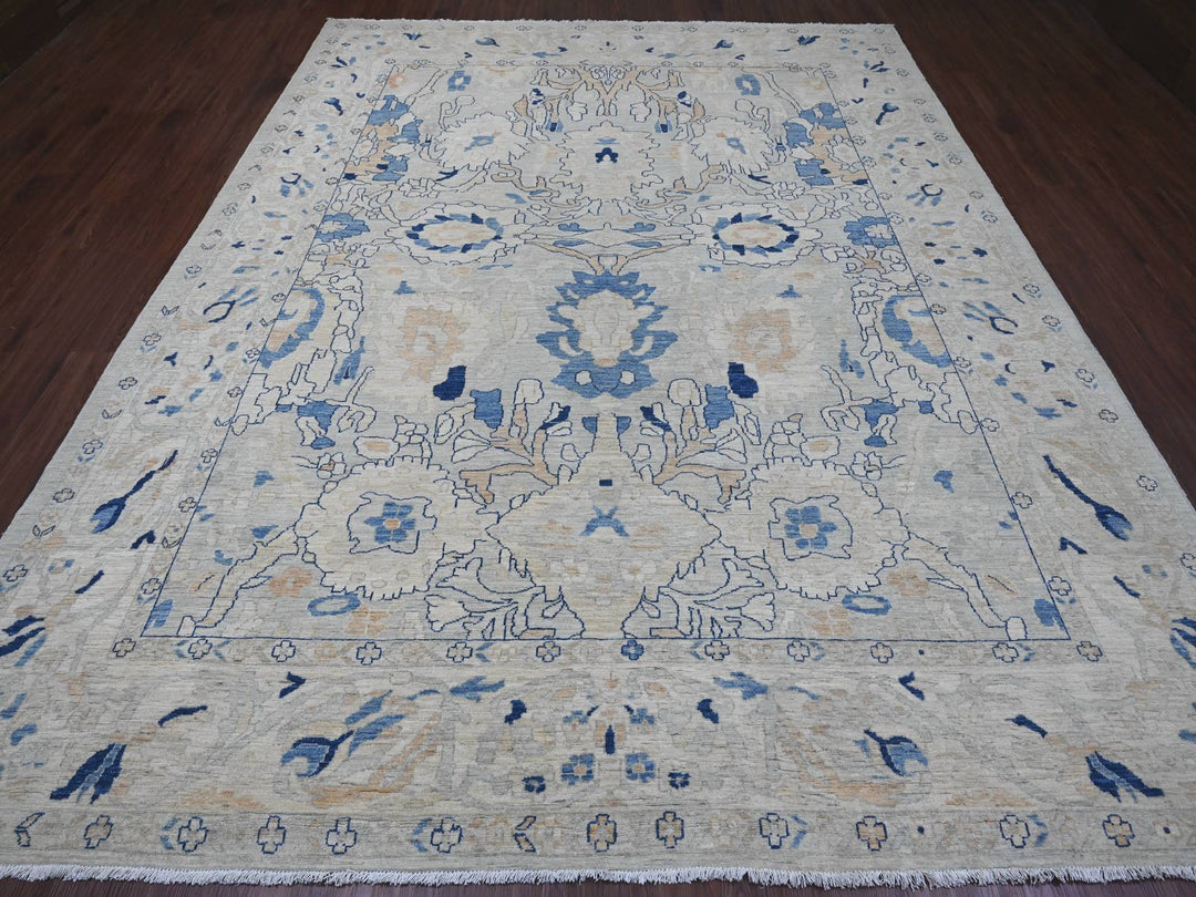 9'0" x 11'7" New Hand Knotted Grey Wool Rectangle Oriental Rug - MOA10220089