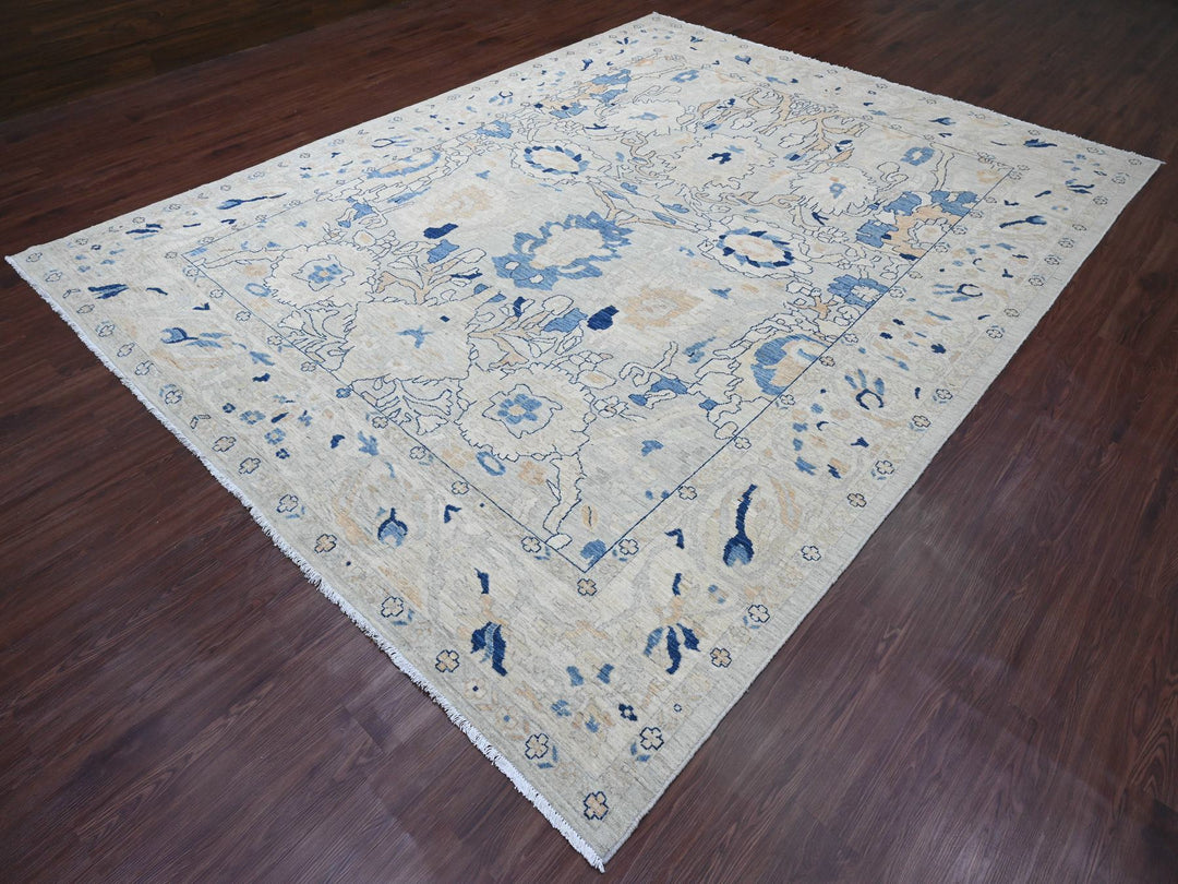 9'0" x 11'7" New Hand Knotted Grey Wool Rectangle Oriental Rug - MOA10220089