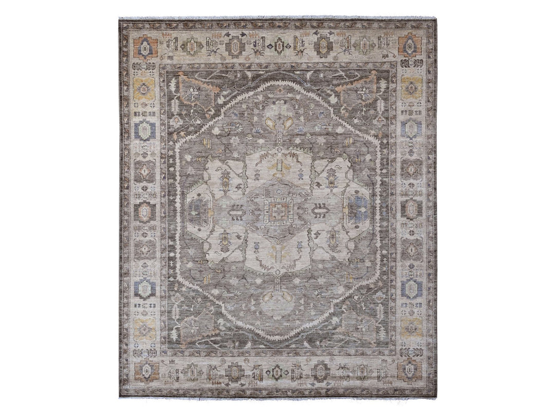 8'1" x 9'9" New Hand Knotted Grey Wool Rectangle Oriental Rug - MOA10220091