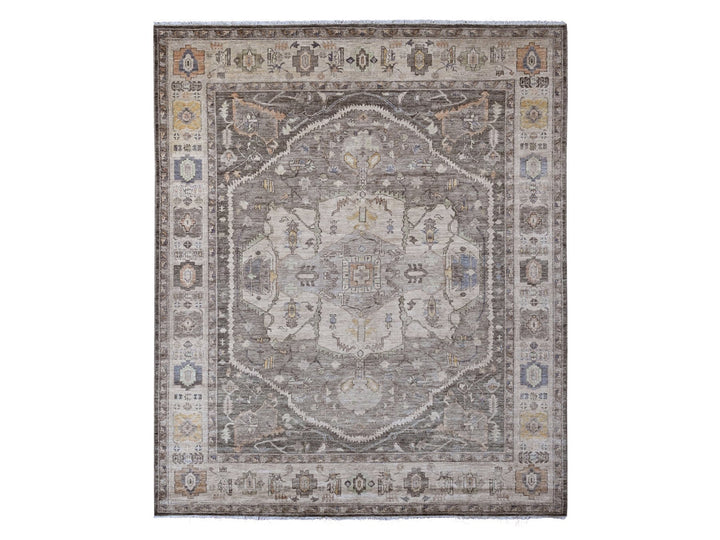 8'1" x 9'9" New Hand Knotted Grey Wool Rectangle Oriental Rug - MOA10220091
